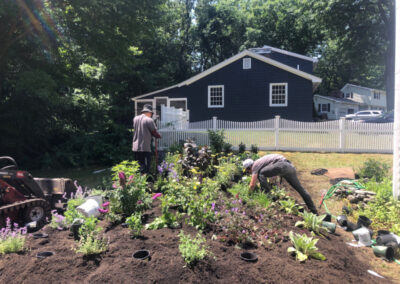 For this project, Greenleaf’s Garden Design transformed this cooked Nashua, NH lawn into a lovely garden. The project took 6 hours. We used 116 Perennials, 6 shrubs,16 yards of Garden Mix, and 6 yards of black mulch. Greenleaf’s Garden Design specializes in Garden Design, Maintenance, and Installation within 25 miles of Tyngsboro MA.