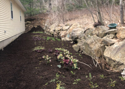 This Garden in Bedford, NH, already had super soil, so we just had to plant 165 colorful perennials. After two hours’ time we finished. The next day we returned to lay down fertilizer and a yard of leaf mulch. Our goal for gardening at Greenleaf’s Garden Design is to connect the client with their perfect garden.