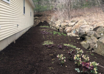 This Garden in Bedford, NH, already had super soil, so we just had to plant 165 colorful perennials. After two hours’ time we finished. The next day we returned to lay down fertilizer and a yard of leaf mulch. Our goal for gardening at Greenleaf’s Garden Design is to connect the client with their perfect garden.
