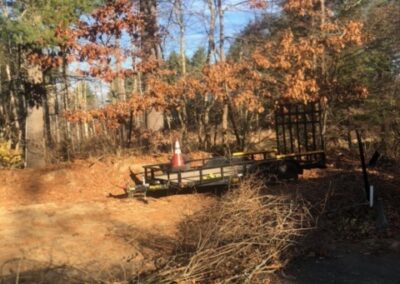 Garden Maintenance and Garden Installation in Merrimack, NH. Our Merrimack, NH client had us pull out honeysuckle bushes and bittersweet with the Dingo. We then planted 25 Staghorn and 25 Low Grow Sumac along a riverbank. Each hole had 3 shovels of compost.